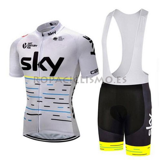 2018 Maillot Sky Tirantes Mangas Cortas Blanco y Amarillo